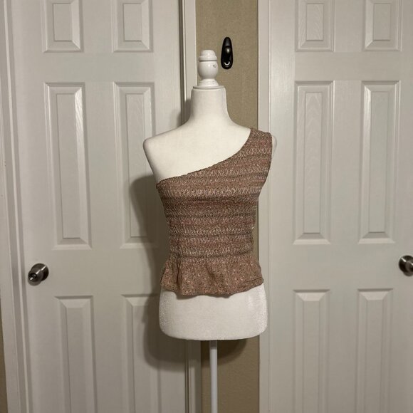 American Eagle One Shoulder Smocked Peplum Top Small Floral Cotton Linen - Picture 2 of 5